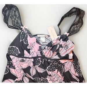 NWT Linea Donatella Black Pink Lace Babydoll Top Size XL Romantic Valentines